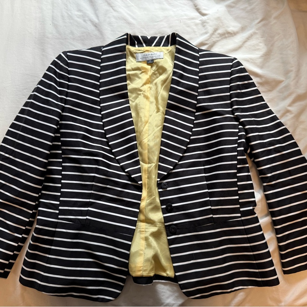 Tahari Black and White Striped Blazer